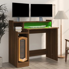 barna tölgy színű szerelt fa íróasztal LED-ekkel 97x45x90 cm