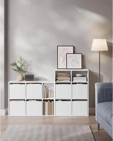 SONGMICS HOME 6 rekeszes könyvespolc 4 szövetfiókkal, 27 x 83 x 61,6 cm, hófehér