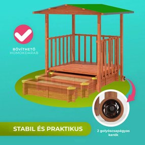 SUNNY verandás homokozó, 130x130x143cm, barna/zöld Jurhan