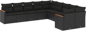 vidaXL 10 részes fekete polyrattan kerti ülőgarnitúra párnákkal