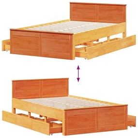 barna tömör fenyőfa fejtámlás ágykeret matrac nélkül 120x200 cm