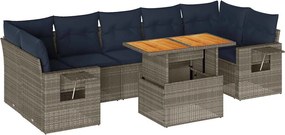 vidaXL 8 részes szürke polyrattan kerti ülőgarnitúra párnákkal