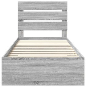 vidaXL Ágykeret fiókkal fejtámlával Szürke Sonoma 90 x 200 cm Faanyag