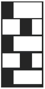 5 szintes fekete szerelt fa könyvespolc 80,5 x 23,5 x 162,5 cm