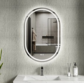 Erga Lyra, ovális LED-es tükör 60x90cm, 3 színű fény, első és hátsó világítás, páramentes fűtőbetét, ERG-V01-Lyra-6090-CL