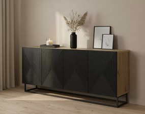 Asha komód 200 cm négyajtós lábakon - artisan / rivier stone matt / fekete matt