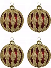Karácsonyfadísz Piros Arany 8cm Üveg Karácsonyfadísz Szett 4 db-os