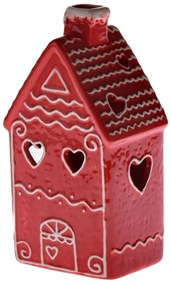 Kerámia ház LED-del, 10 x 21,5 x 8 cm, pirosmézeskalács