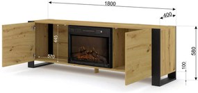 TV szekrény/asztal kandallóval Montana (artisan tölgy + fekete). Akció -21%. 1124958