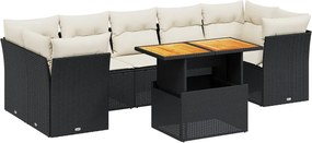 vidaXL 8 részes fekete polyrattan kerti ülőgarnitúra párnákkal