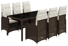 7 részes barna polyrattan kerti bisztrógarnitúra párnákkal