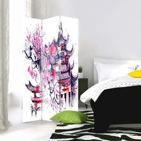 Gario Paraván Japán pagoda és cseresznyevirág Méret: 145 x 170 cm, Kivitelezés: Klasszikus paraván