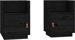 vidaXL 2 db fekete tömör fenyőfa éjjeliszekrény 40 x 34 x 55 cm