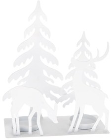 Karácsonyi fém gyertyatartó 2 teamécseshez Rénszarvasok az erdőben, 16 x 21 x 8 cm