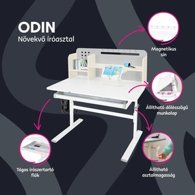 Növekvő íróasztal, szürke/fehér, ODIN