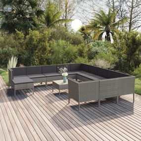 13 részes szürke polyrattan kerti ülőgarnitúra párnákkal