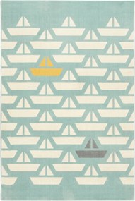 Gyerekszoba Szőnyeg Szürke Kék Sárga Csónakok Horgászoknak 120 x 170cm