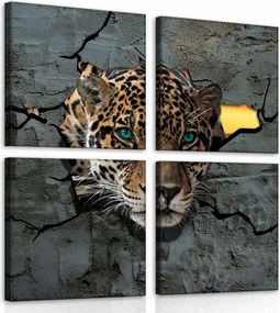Vászonkép 50x50 Jaguar áttörés fal repedés erő vad természet művészet