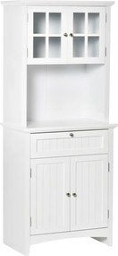 HOMCOM Magas Konyhai Szekrény Konyhához és Étkezőhöz, 2 Szekrénnyel, Állítható Polcokkal és Munkaasztallal, MDF-ből, 68,6x40x164 cm, Fehér | Aosom