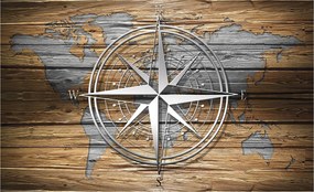 Flizelin fotótapéta Világtérkép Iránytű fa loft stílus 254x184 +ragasztó