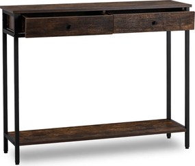 Fiókos előszobai konzol polccal rusztikus tölgy/fekete színben, 100 cm, EVERLY