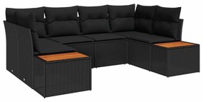 vidaXL Kerti Kanapé Szett párnával 6 pcs Fekete polirattan