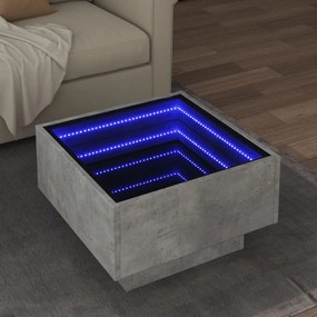 Betonszürke szerelt fa dohányzóasztal LED-del 50 x 50 x 30 cm