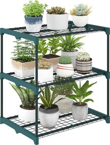 Outsunny 3 szintes növénytartó, 72 cm magas – beltéri/kültéri acél virágtartó, erkélyre, sötétzöld | Aosom