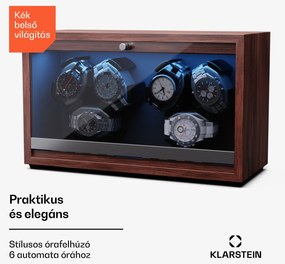 Klarstein Brienz 6, órafelhúzó, 6 óra, 4 üzemmód, fa megjelenés, kék belső világítás