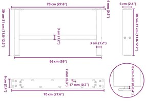2 db natúr acél dohányzóasztal láb 70 x (30-31) cm acél