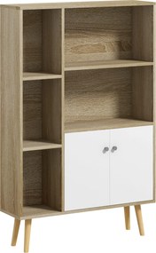 HOMCOM Skandináv Stílusú Tölgyfa Tároló Könyvpolc 80L x 23,5W x 123H cm, 5 rekeszes szekrény, 2 ajtó, kúp alakú tömör fenyő lábak | Aosom