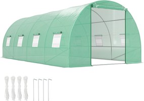 Outsunny Téliesített Üvegház Paradicsom Üvegház Zöld Téliesített Alagút Ablakokkal 595 x 300 x 200 cm | Aosom