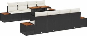 vidaXL Kert étkező szett párnával 9 pcs Fekete és bézs