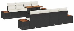 vidaXL Kert étkező szett párnával 9 pcs Fekete és bézs