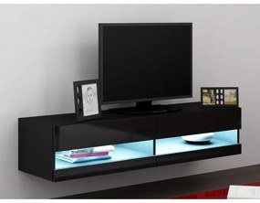 ASHTON 1 TV asztal 140 cm fehér LED világítással - fekete / fényes fekete