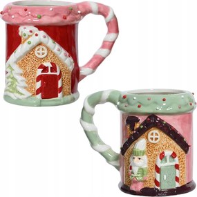 Kerámia karácsonyi cukorka bögre házikóval pasztell Karácsonyra 11cm