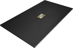 Mexen Hugo, téglalap alakú zuhanytálca SMC 200 x 100 cm, fekete, arany huzat, 42701020-G