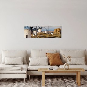 Kép - Consuegra szélmalmai, Spanyolország (órával) (90x30 cm)
