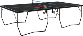 SPORTNOW Asztalitenisz Asztal, Összecsukható Asztalitenisz Asztal Hálóval, Kerekekkel, 2 Asztalitenisz Ütővel és 3 Labdával, Acél, Fekete, 274 x 152,5