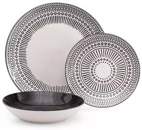 HIMBA porcelán étkészlet 18 db fekete-fehér