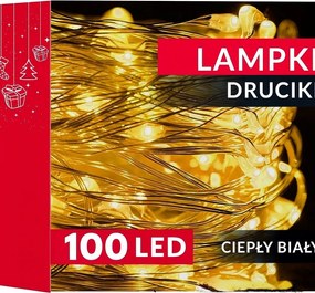 KarĂĄcsonyfa fĂ©nyfĂŒzĂ©r 100 Led 10m FehĂ©r Meleg 3ĂAA elem