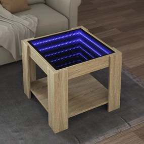 Sonoma tölgy szerelt fa dohányzóasztal LED-del 53 x 53 x 45 cm