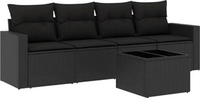 vidaXL 5 részes fekete polyrattan kerti kanapészett párnákkal
