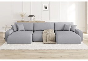 Világosszürke kordbársony kinyitható tárolóhelyes sarokkanapé Sara – Ropez