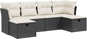 vidaXL 6 részes fekete polyrattan kerti ülőgarnitúra párnákkal