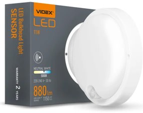 Videx Kira 11 W-os ø170 mm kerek natúr fehér fehér mennyezeti lámpa IP65-ös védettségű beépített mozgásérzékelővel