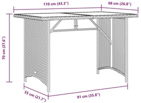 bézs polyrattan üveglapos kerti asztal 110x68x70 cm