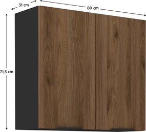 Felső szekrény, okapi dió/fekete, MENZO 80 G-72 2F