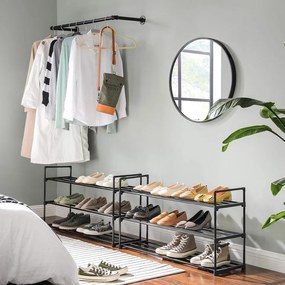 Cipőtartó 3 szintes, 2 darabos készlet, fém cipőtároló, 12–15 pár cipőhöz, fekete