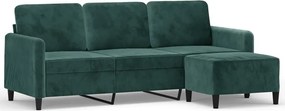 vidaXL 3 személyes sötétzöld bársony kanapé lábtartóval 180 cm